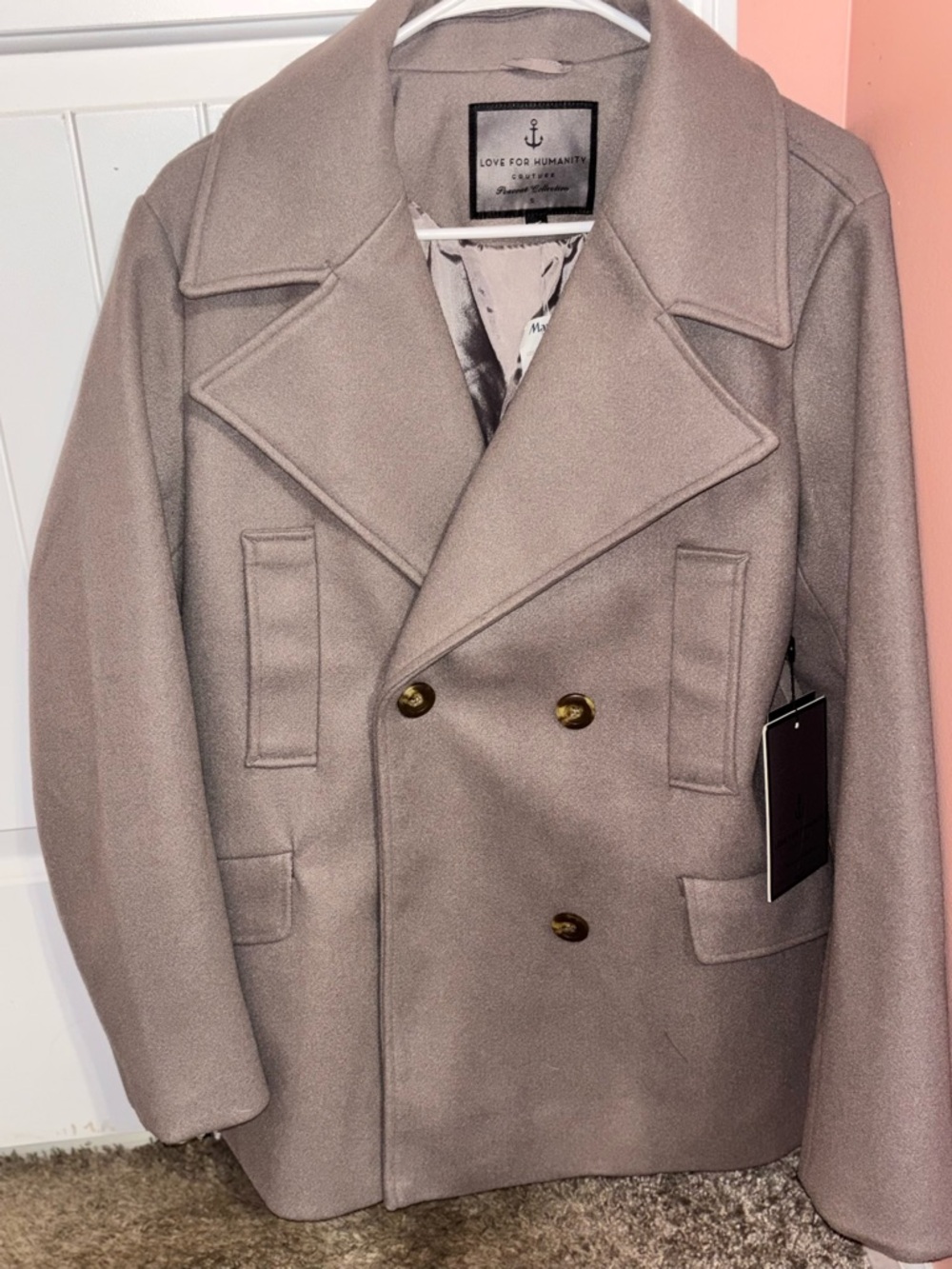 Woman Taupe Double-Breasted Wool Peacoat